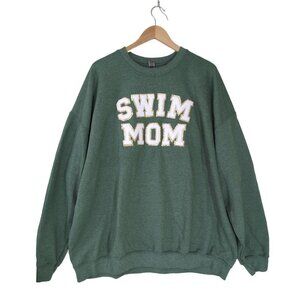 Swim‎ Mom Sweatshirt Womens 3XL Green Fleece Lined Pullover Sweater